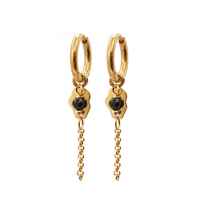 Oorringen organic chain onyx goud