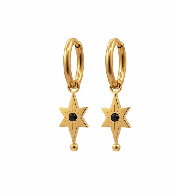 Oorringen star black diamond goud