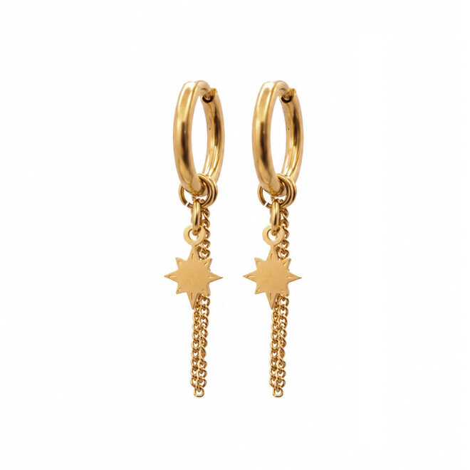 Oorringen star chain goud