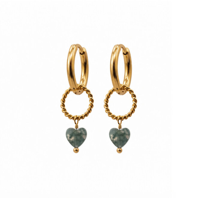 Oorringen (dots) twisted ring heart indian agaat goud