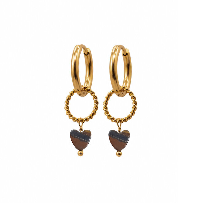 Oorringen (dots) twisted ring heart tijgeroog goud