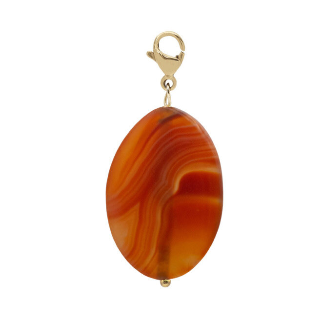 Charm big oval striped agaat licht bruin goud