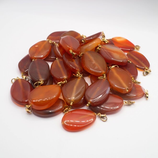 Charm big oval striped agaat roodbruin goud