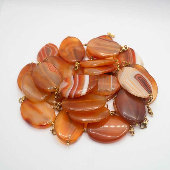 Charm big oval striped agaat licht bruin goud