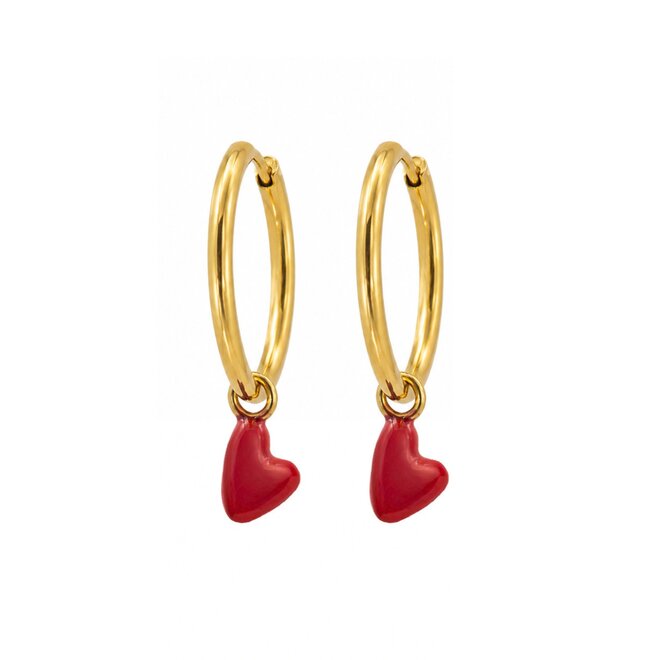 Oorringen big red heart goud