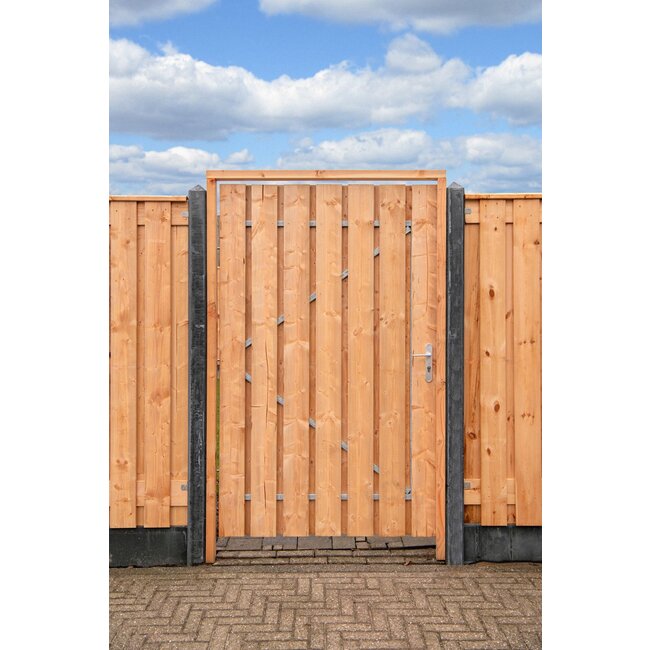 Tuindeur privacy Red Class Wood - Met ijzeren frame en RVS inbouwslot set