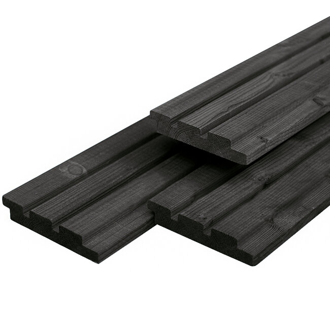 Vuren Triple profiel plank zwart 2.2x14 cm