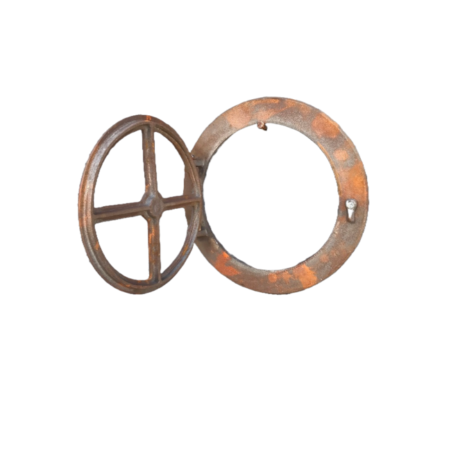 Gietijzeren raam rond 38 cm Ø  openslaand