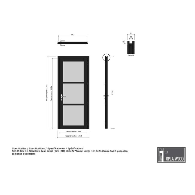 Steellook enkele deur - 101.2 x 234,5 cm