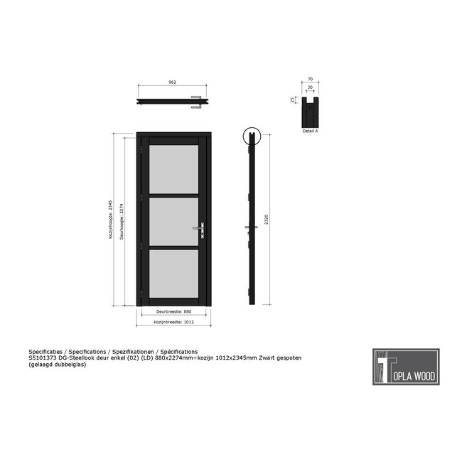 Steellook enkele deur - 101.2 x 234,5 cm