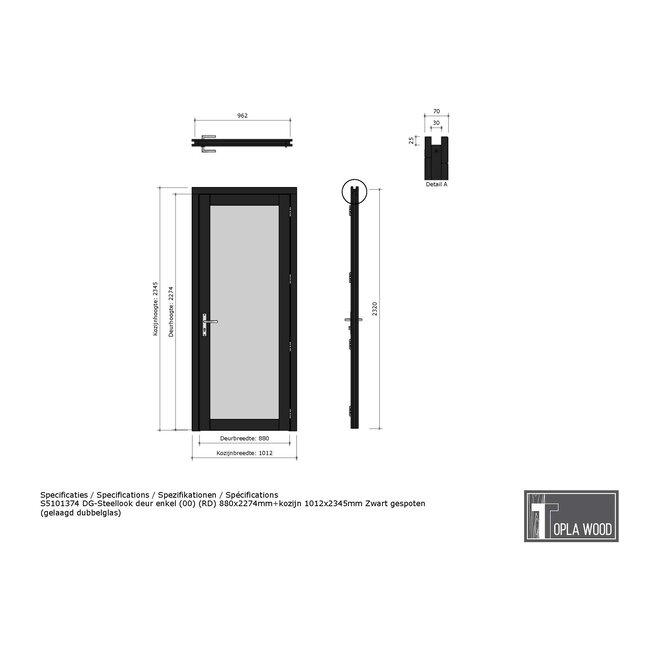 Steellook enkele deur - 101.2 x 234,5 cm