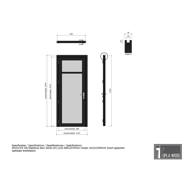 Steellook enkele deur - 101.2 x 234,5 cm