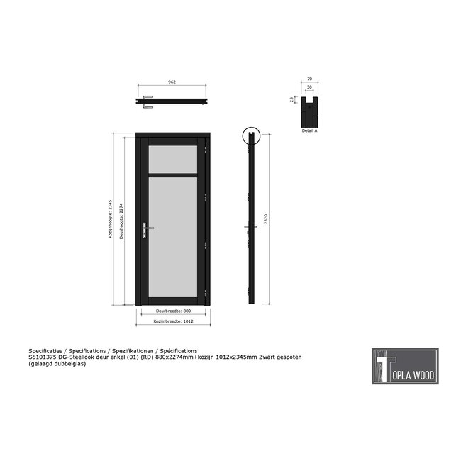 Steellook enkele deur - 101.2 x 234,5 cm