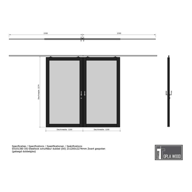Steellook Dubbele schuifdeur 2 x 120 x 227,4 cm