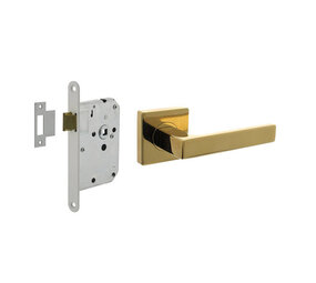 Intersteel Set loopslot / toiletslot wit met deurkruk Hera op rozet 55x55mm PVD messingkleur