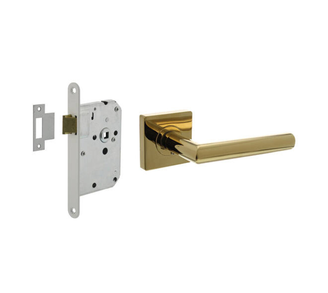 Intersteel Set loopslot / toiletslot wit met deurkruk Bastian op rozet 55x55mm PVD messingkleur Intersteel Set loopslot / toiletslot wit met deurkruk Bastian op rozet 55x55mm PVD messingkleur