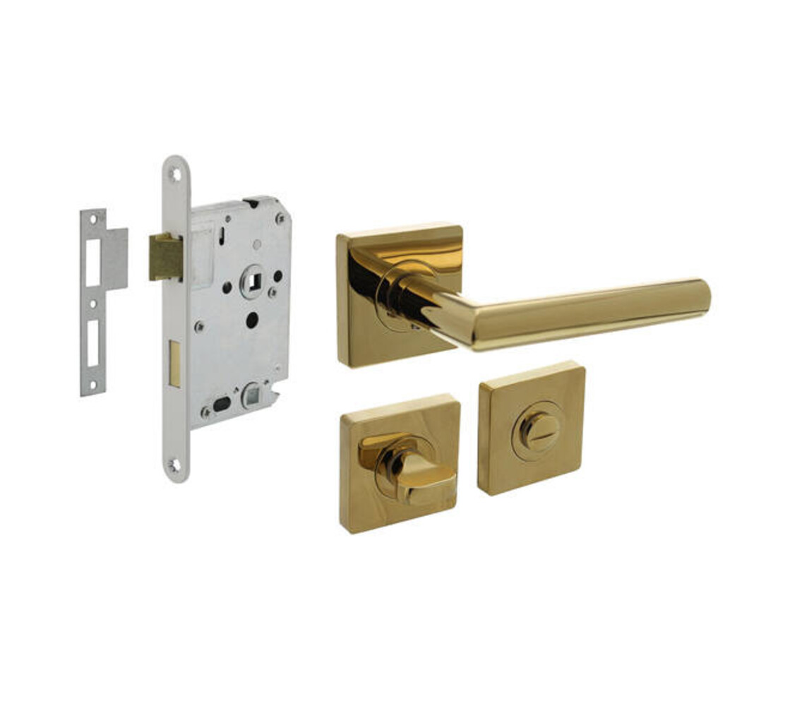 Intersteel Set loopslot / toiletslot wit met deurkruk Bastian op rozet 55x55mm PVD messingkleur Intersteel Set loopslot / toiletslot wit met deurkruk Bastian op rozet 55x55mm PVD messingkleur
