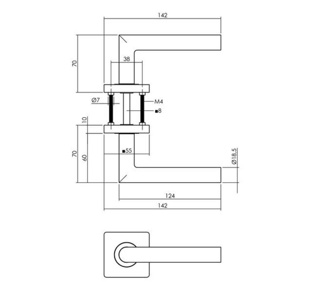 Intersteel Set loopslot / toiletslot wit met deurkruk Bastian op rozet 55x55mm PVD messingkleur Intersteel Set loopslot / toiletslot wit met deurkruk Bastian op rozet 55x55mm PVD messingkleur