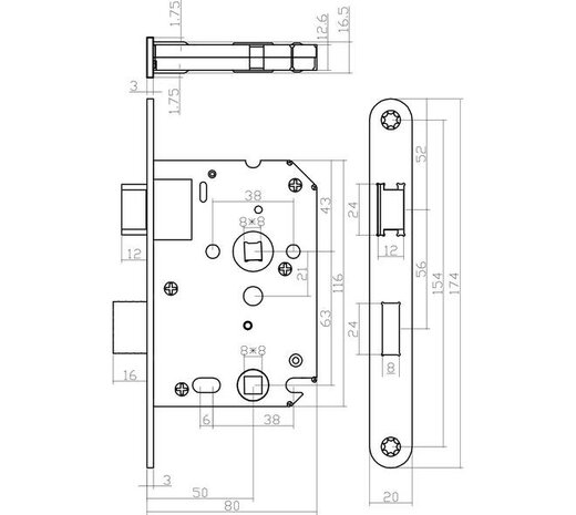 Intersteel Set loopslot / toiletslot wit met deurkruk Bastian op rozet 55x55mm PVD messingkleur Intersteel Set loopslot / toiletslot wit met deurkruk Bastian op rozet 55x55mm PVD messingkleur