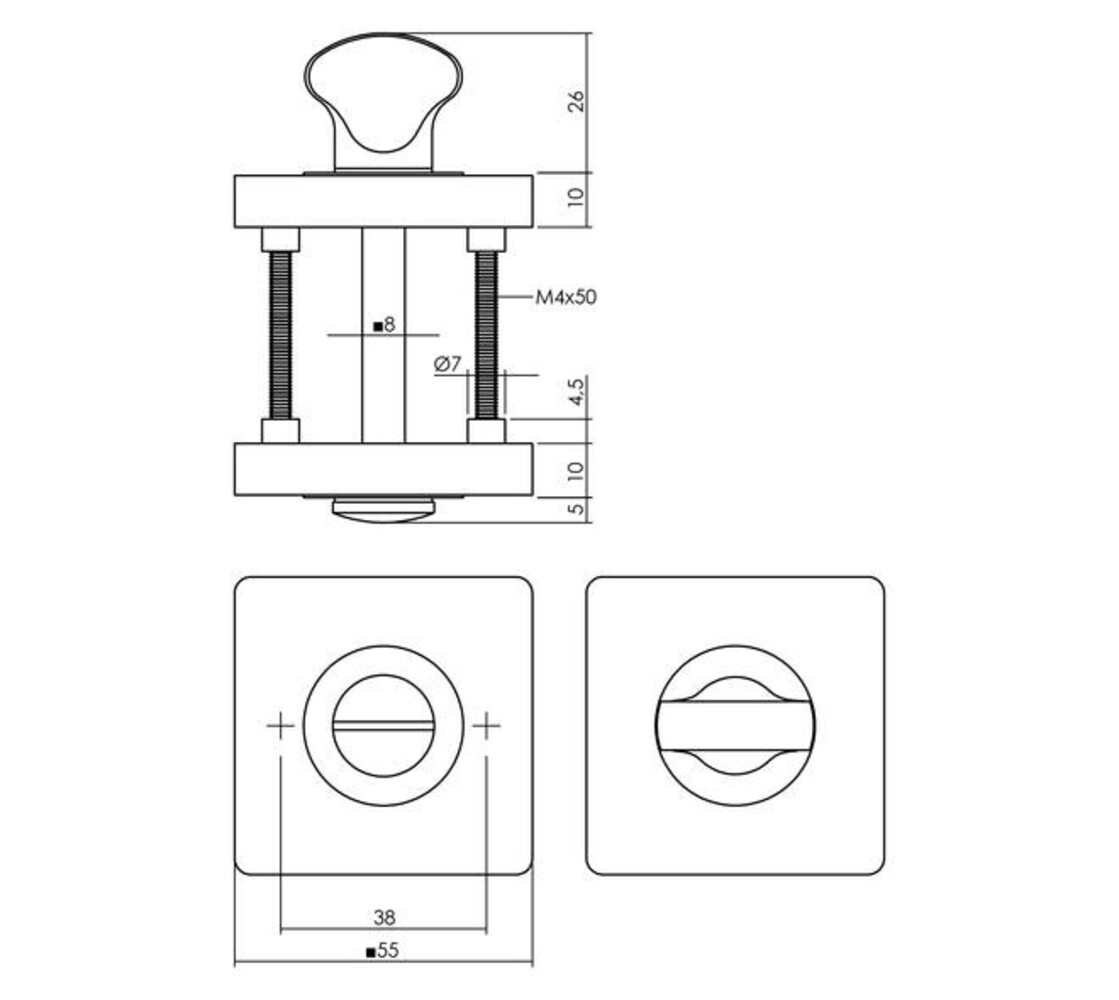 Intersteel Set loopslot / toiletslot wit met deurkruk Bastian op rozet 55x55mm PVD messingkleur Intersteel Set loopslot / toiletslot wit met deurkruk Bastian op rozet 55x55mm PVD messingkleur