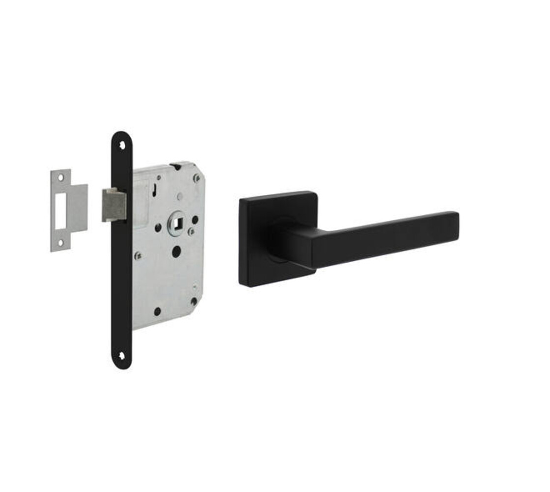 Intersteel Set loopslot / toiletslot zwart met deurkruk Hera op rozet 55x55mm zwart Intersteel Set loopslot / toiletslot zwart met deurkruk Hera op rozet 55x55mm zwart