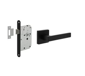 Intersteel Set loopslot / toiletslot zwart met deurkruk Hera op rozet 55x55mm zwart