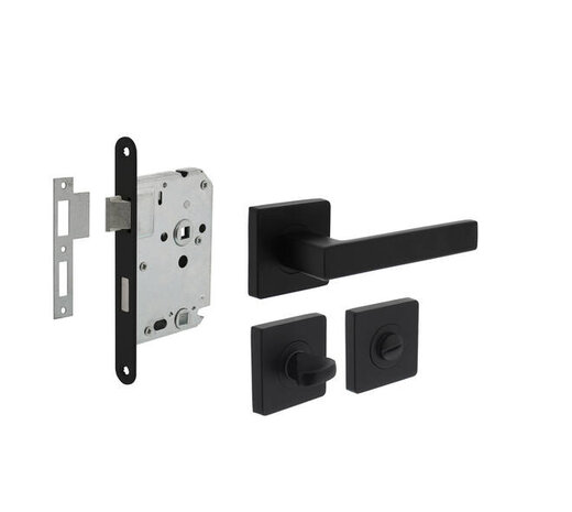 Intersteel Set loopslot / toiletslot zwart met deurkruk Hera op rozet 55x55mm zwart Intersteel Set loopslot / toiletslot zwart met deurkruk Hera op rozet 55x55mm zwart