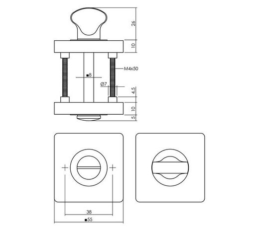 Intersteel Set loopslot / toiletslot zwart met deurkruk Hera op rozet 55x55mm zwart Intersteel Set loopslot / toiletslot zwart met deurkruk Hera op rozet 55x55mm zwart