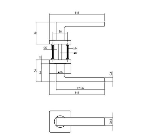 Intersteel Set loopslot / toiletslot zwart met deurkruk Hera op rozet 55x55mm zwart Intersteel Set loopslot / toiletslot zwart met deurkruk Hera op rozet 55x55mm zwart