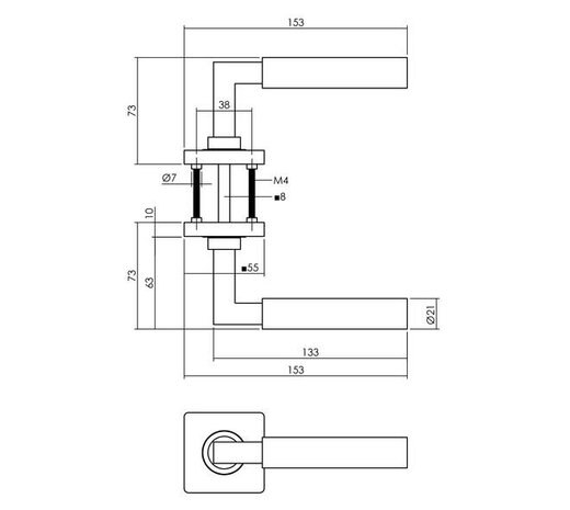 Intersteel Set loopslot / toiletslotzwart met deurkruk Baustil op rozet 55x55mm zwart Intersteel Set loopslot / toiletslotzwart met deurkruk Baustil op rozet 55x55mm zwart