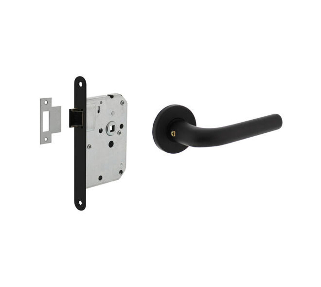 Intersteel Set loopslot / toiletslot zwart met deurkruk Eucla met rozet ø50x7mm zwart Intersteel Set loopslot / toiletslot zwart met deurkruk Eucla met rozet ø50x7mm zwart
