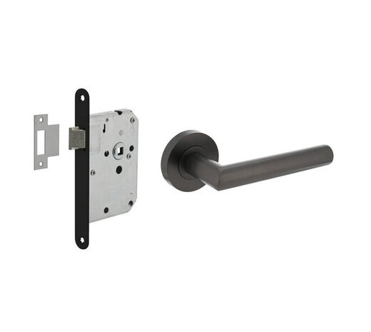 Intersteel Set loopslot / toiletslot zwart met deurkruk Bastian op rozet ø52x10mm antraciet grijs Intersteel Set loopslot / toiletslot zwart met deurkruk Bastian op rozet ø52x10mm antraciet grijs