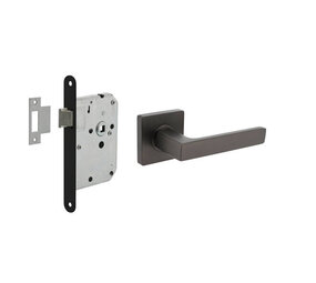 Intersteel Set loopslot / toiletslot zwart met deurkruk Hera op rozet 55x55mm antraciet grijs