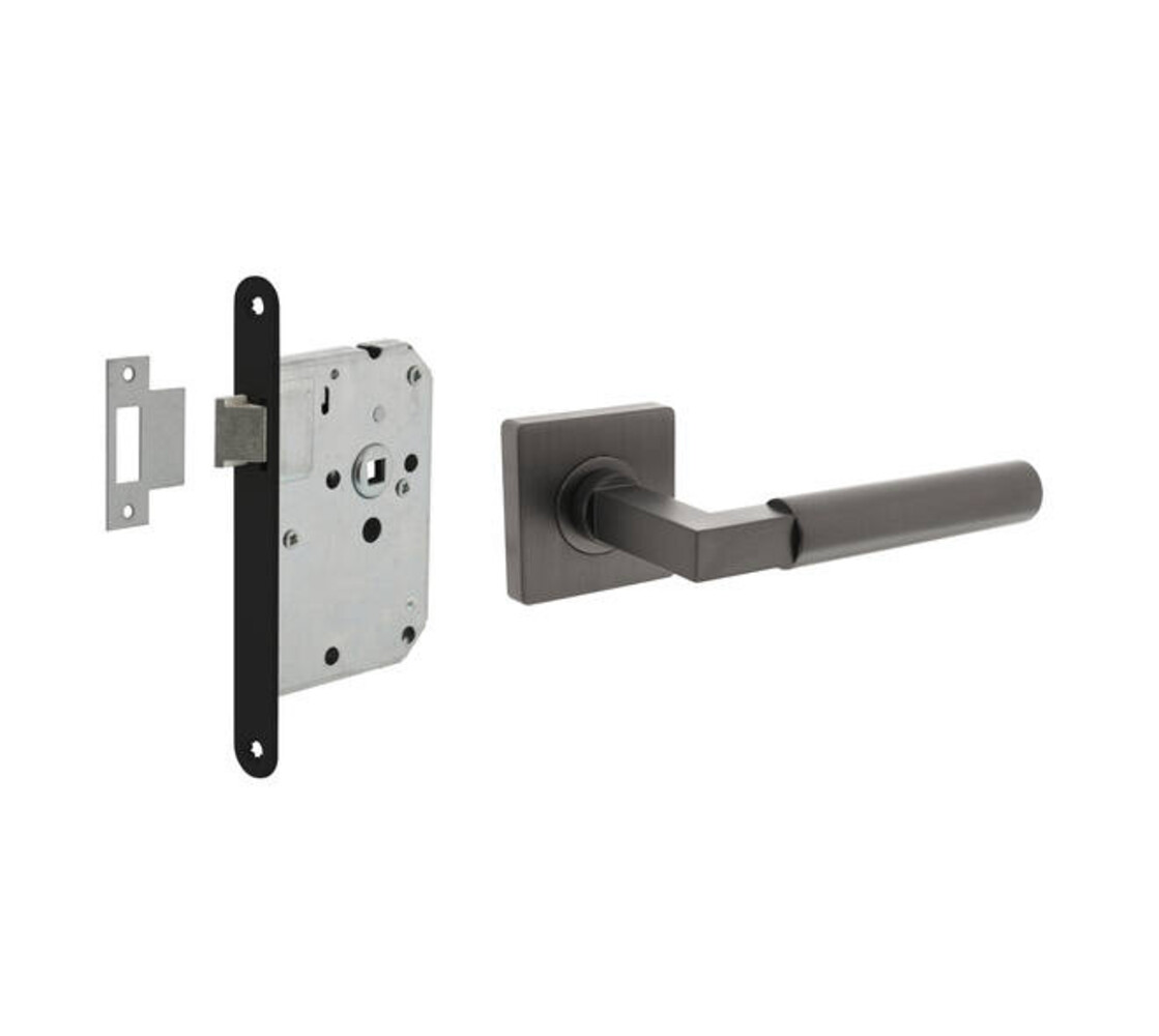 Intersteel Set loopslot / toiletslot zwart met deurkruk Baustil op rozet 55x55mm antraciet grijs Intersteel Set loopslot / toiletslot zwart met deurkruk Baustil op rozet 55x55mm antraciet grijs