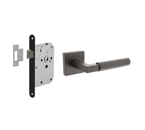 Intersteel Set loopslot / toiletslot zwart met deurkruk Baustil op rozet 55x55mm antraciet grijs