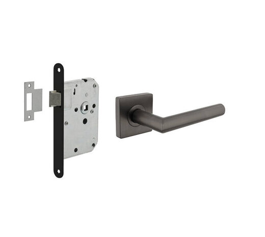 Intersteel Set loopslot / toiletslot zwart met deurkruk Bastian op rozet 55x55mm antraciet grijs Intersteel Set loopslot / toiletslot zwart met deurkruk Bastian op rozet 55x55mm antraciet grijs