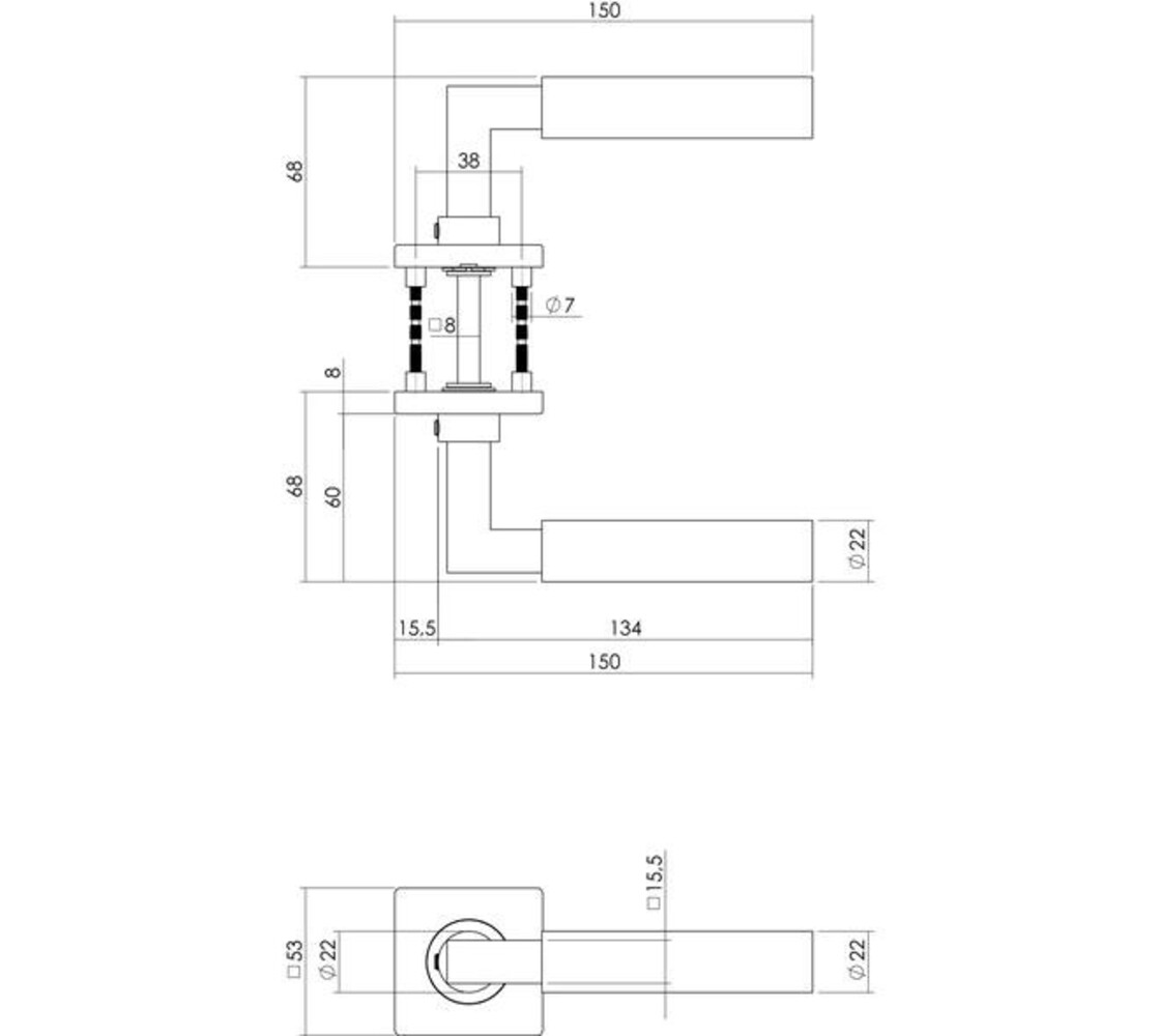 Intersteel Deurkruk Baustil op rozet verdekt 53x53x8mm met nokken rvs Intersteel Deurkruk Baustil op rozet verdekt 53x53x8mm met nokken rvs