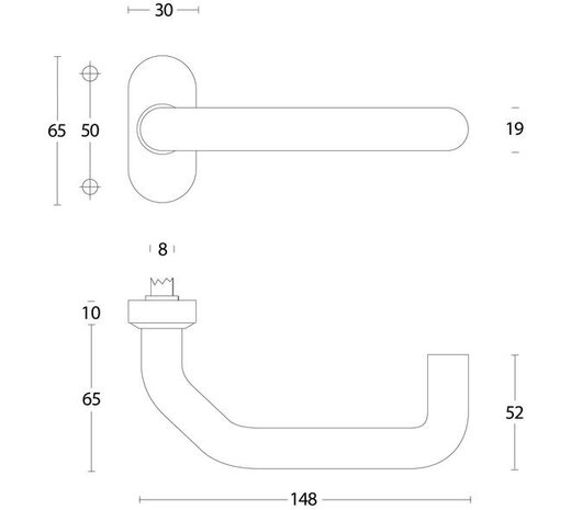 Intersteel Deurkruk Verkropt op rozet verdekt ovaal 65x30x10mm rvs