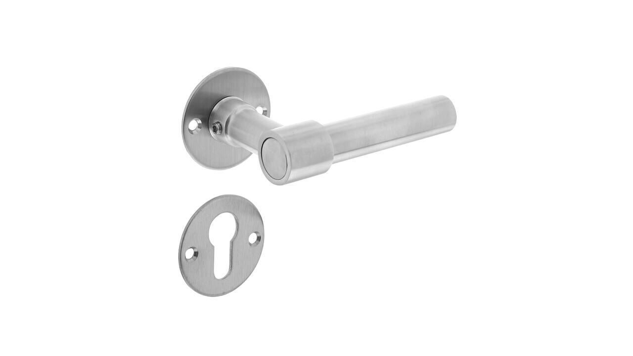 Deurkruk L/L recht met rozet Ø51x2mm rvs Deurkruk L/L recht met rozet Ø51x2mm rvs