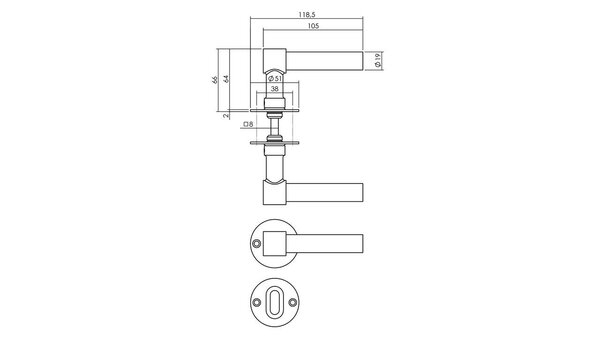Deurkruk L/L recht met rozet Ø51x2mm rvs Deurkruk L/L recht met rozet Ø51x2mm rvs