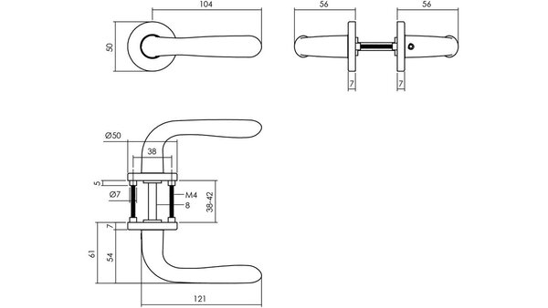 Intersteel Deurkruk Merredin met rozet verdekt ø50x7mm met nokken zwart