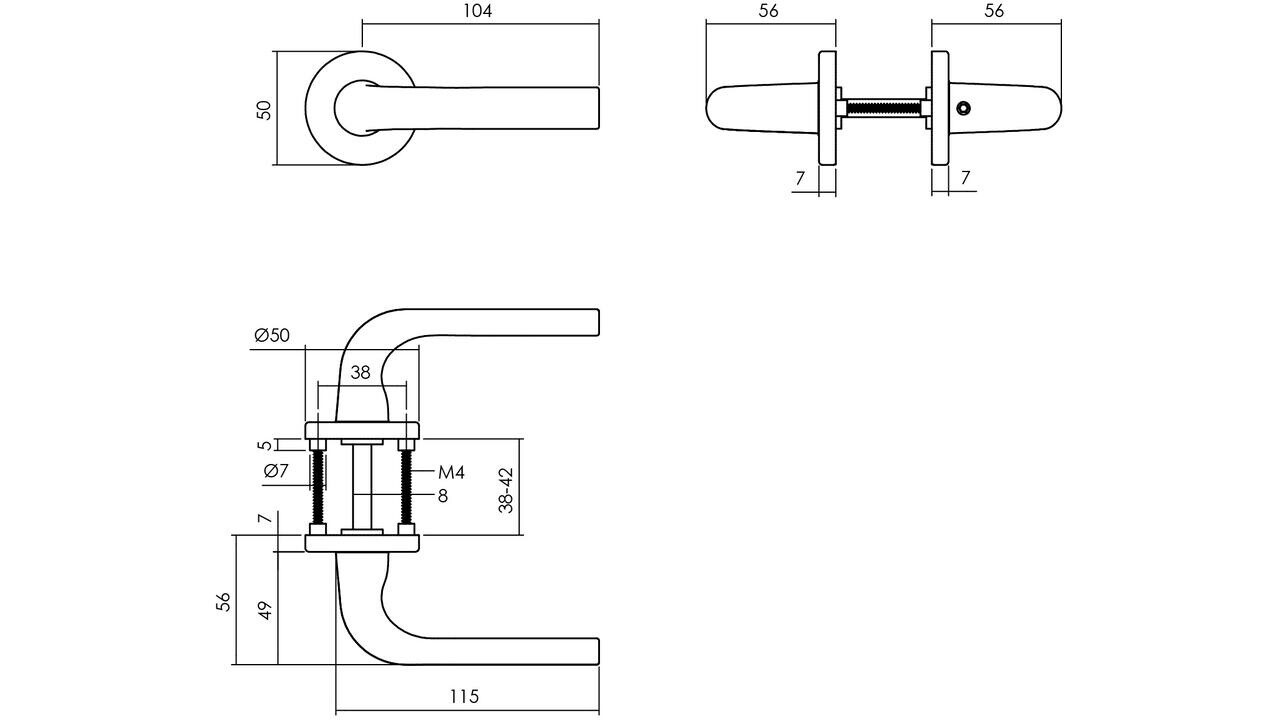 Intersteel Deurkruk Eucla met rozet verdekt ø50x7mm met nokken zwart