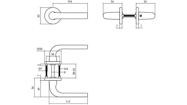 Intersteel Deurkruk Eucla met rozet verdekt ø50x7mm met nokken zwart