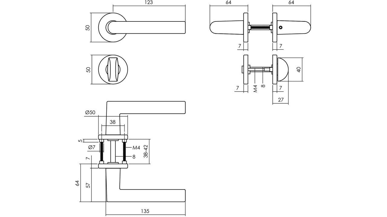 Intersteel Deurkruk Broome met rozet verdekt ø50x7mm met nokken zwart