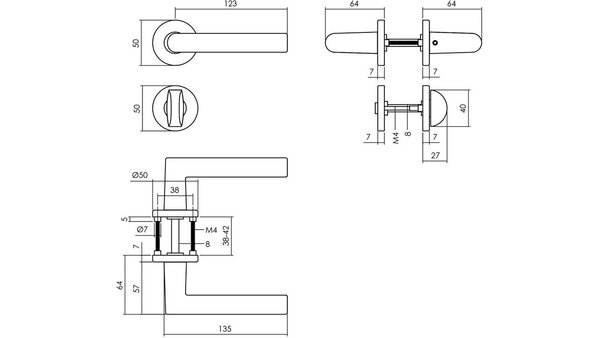Intersteel Deurkruk Broome met rozet verdekt ø50x7mm met nokken zwart