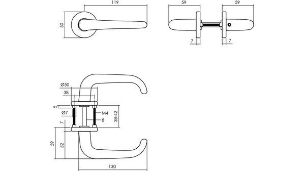 Intersteel Deurkruk Cue met rozet verdekt ø50x7mm met nokken zwart