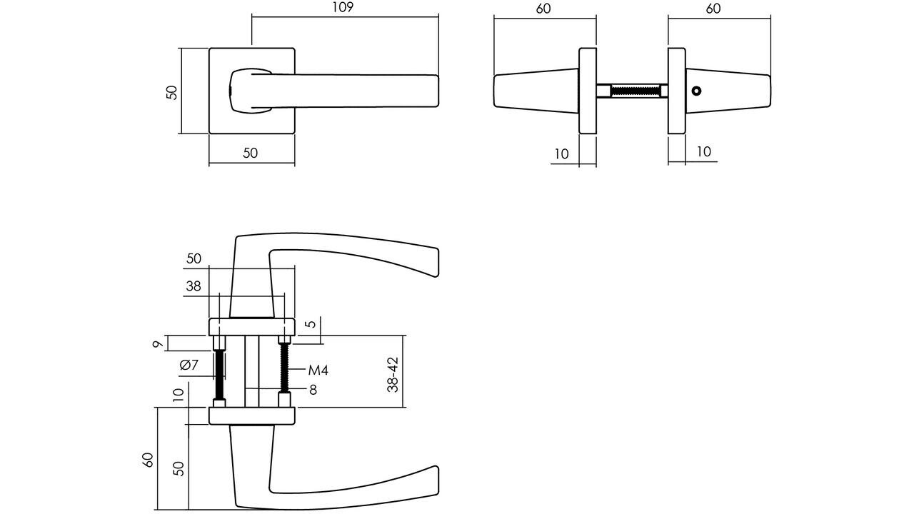 Intersteel Deurkruk Moora met rozet verdekt 50x50x10mm met nokken zwart