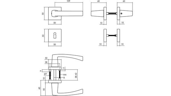 Intersteel Deurkruk Moora met rozet verdekt 50x50x10mm met nokken zwart