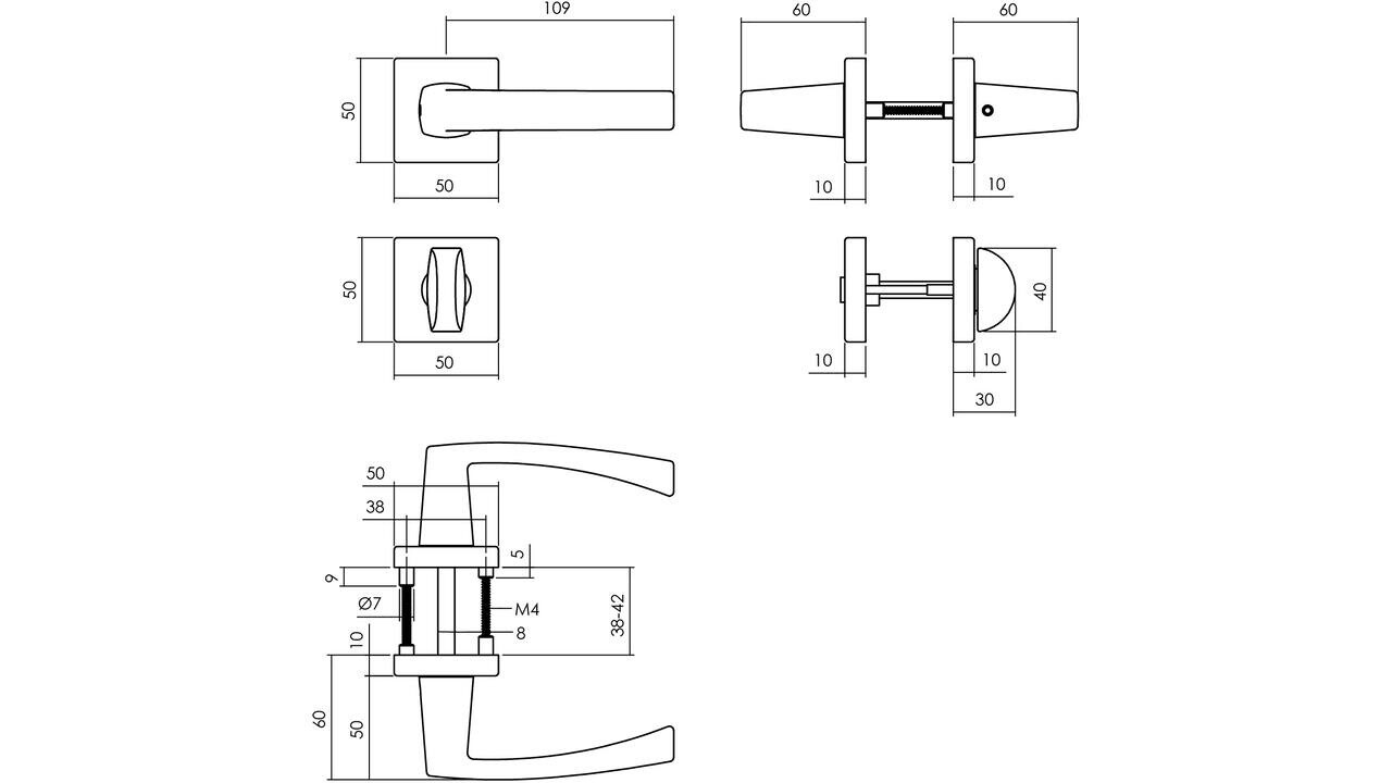 Intersteel Deurkruk Moora met rozet verdekt 50x50x10mm met nokken zwart