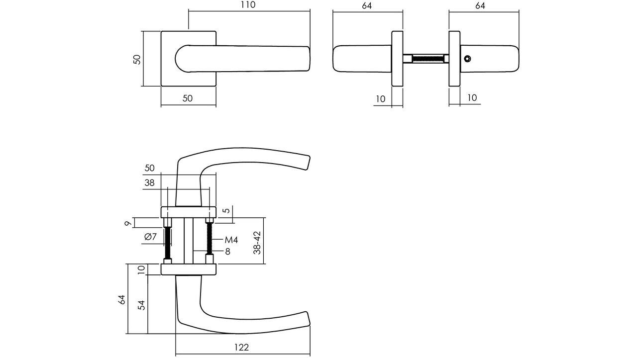 Intersteel Deurkruk Denham met rozet verdekt 50x50x10mm met nokken zwart